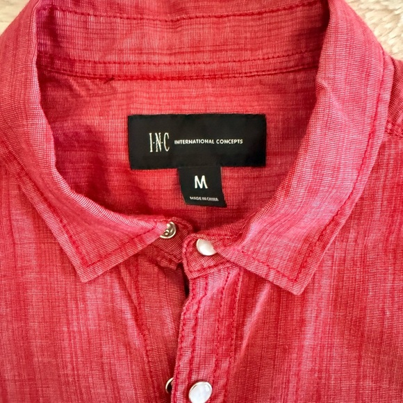 INC International Concepts Men's Casual Red Button-Down Shirt - Picture 4 of 5